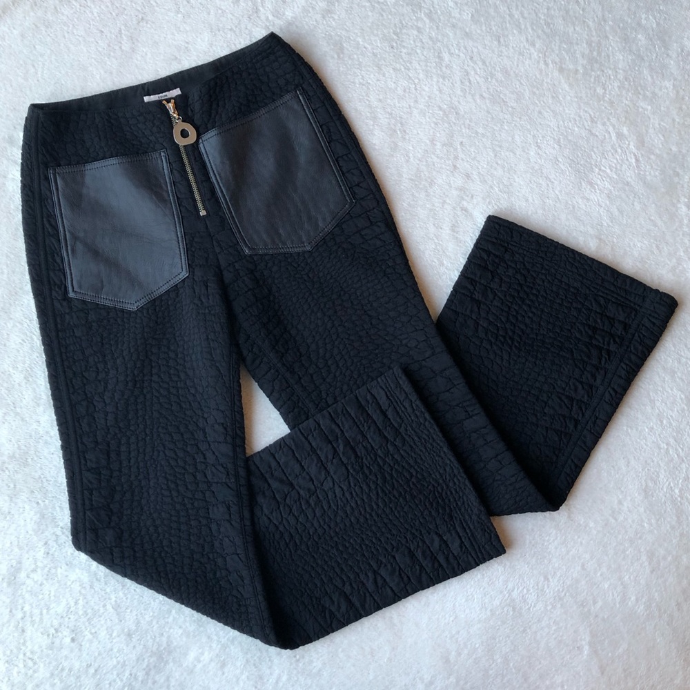 Edun High Waist Flare Leg Pant with Croc Texture
